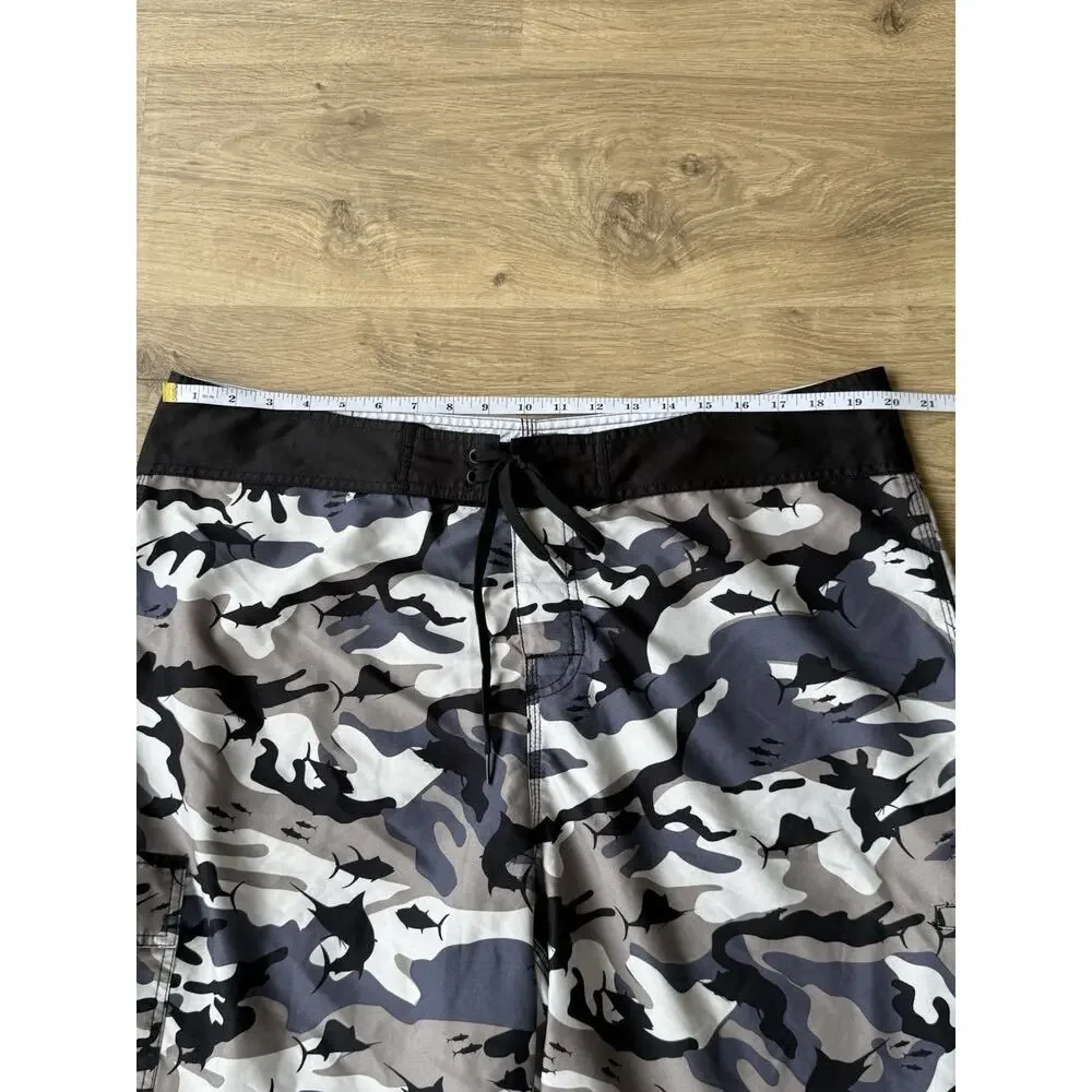Pelagic Performance Fish Camo Camouflage Swim Trunks Board Shorts Men's Size 40